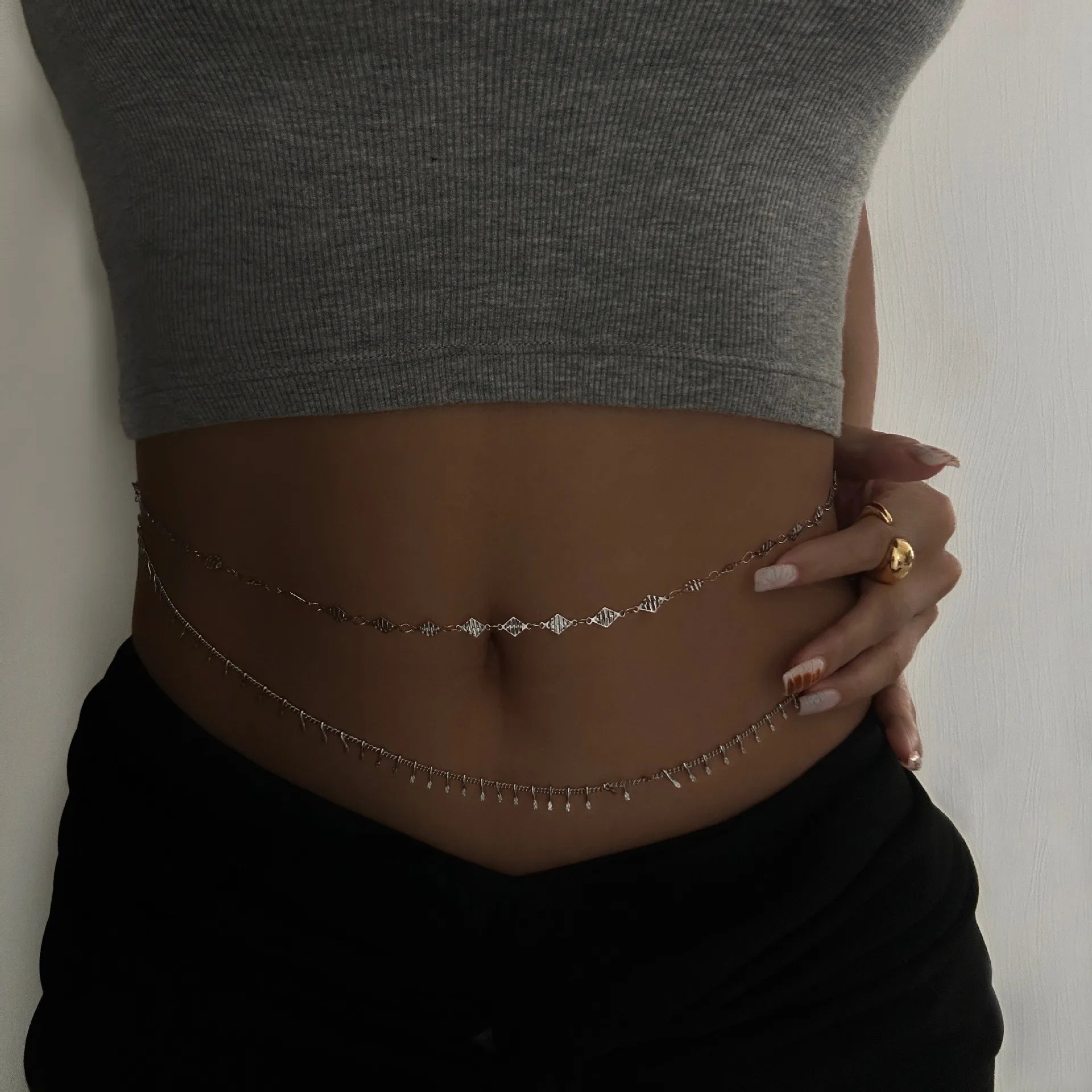 Punk Round Stainless Steel Waist Chain Trend Bohomia Rhinestone Belly Chain Women's Summer Sexy Beach Bikini Body Jewelry Gift