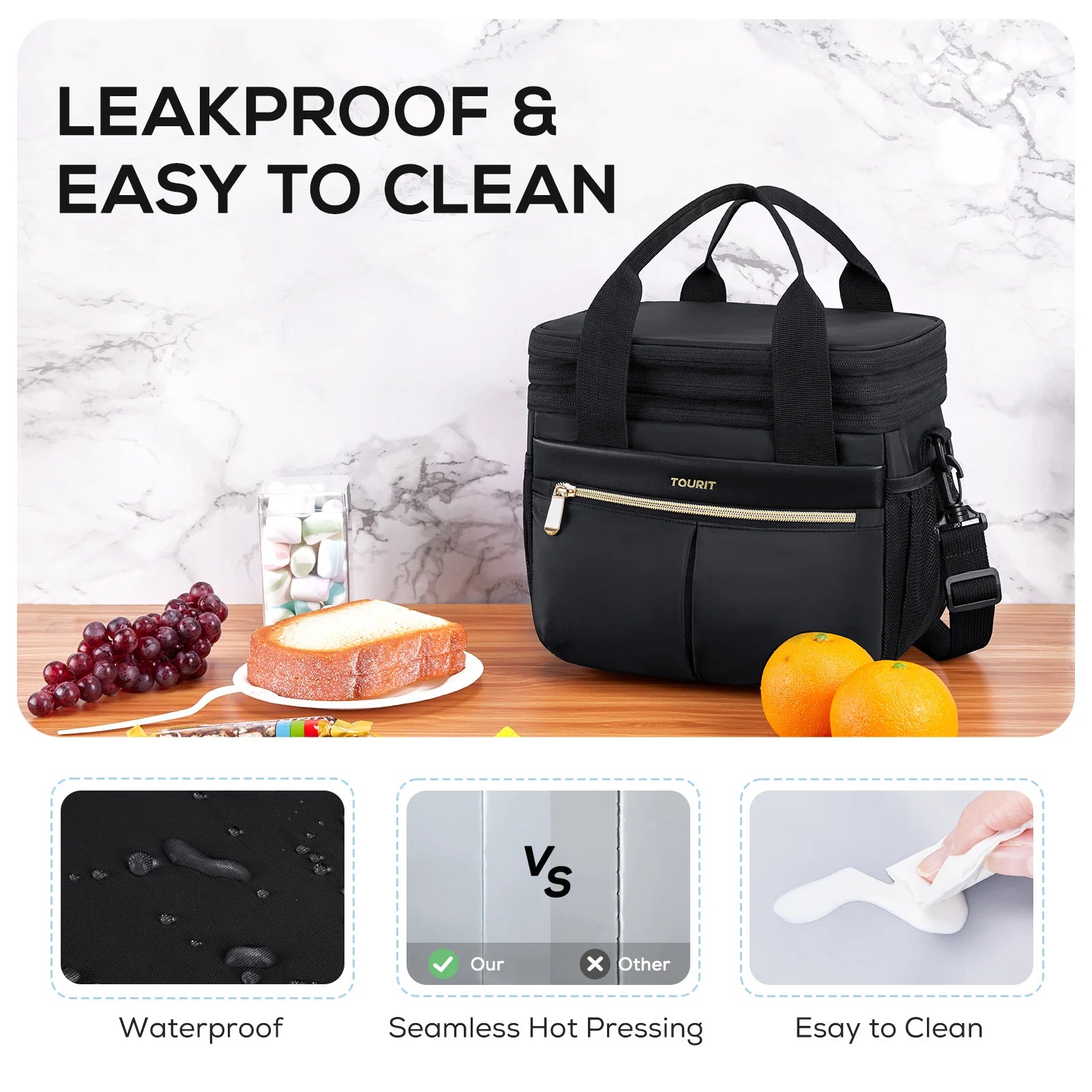 TOURIT Thermal Lunch Box for Women Men Double Deck Insulated Lunch Bag Women Expandable Leakproof Reusable Lunch Cooler Bag