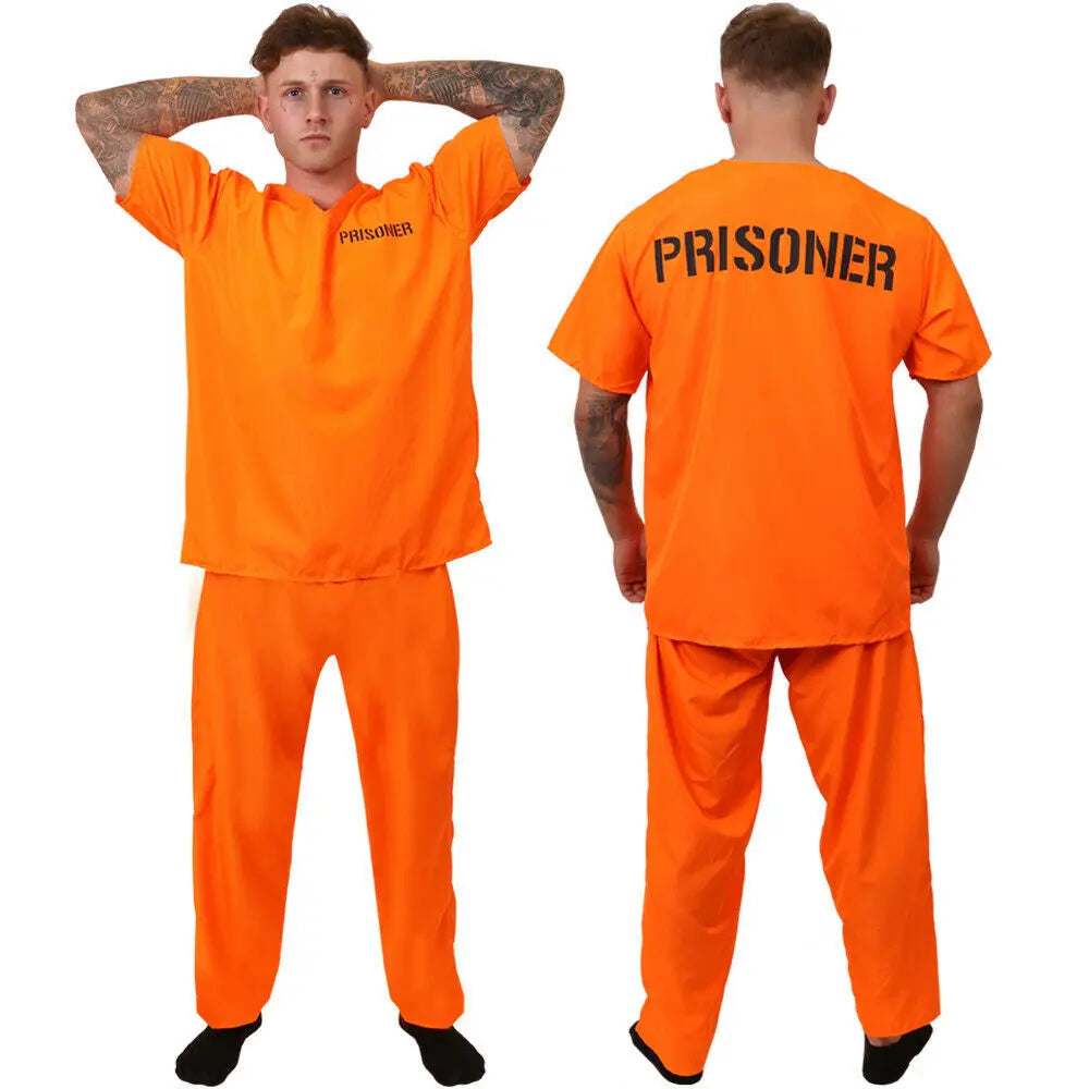 Disfraz de recluso adulto, mono de prisionero naranja, disfraz de pájaro de la cárcel para Halloween, disfraz de prisionero naranja, disfraz de mono de cárcel para hombre