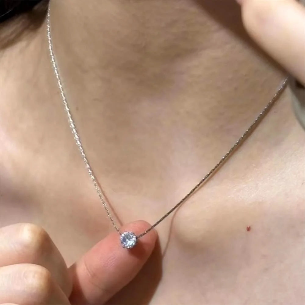 Collier en acier inoxydable plaqué or avec breloque en zircon minimaliste et délicat, chaîne anti-ternissement, pierre ronde transparente en zircone cubique, bijoux pour femmes