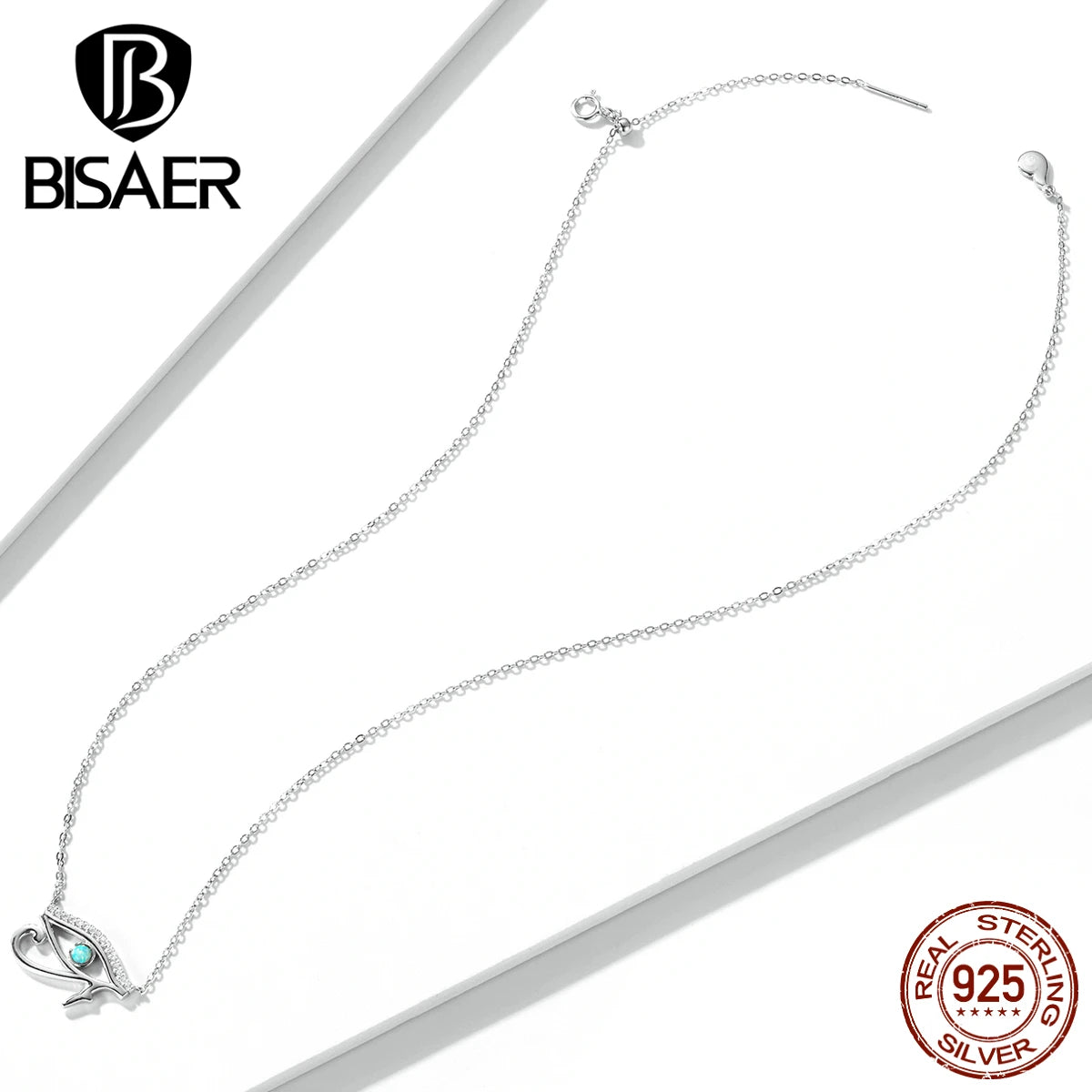 BISAER Halskette aus 925er Sterlingsilber, Anhänger mit Auge des Horus im alten Ägypten, platinbeschichtet, für Damen, Party, edler Schmuck, Geschenk