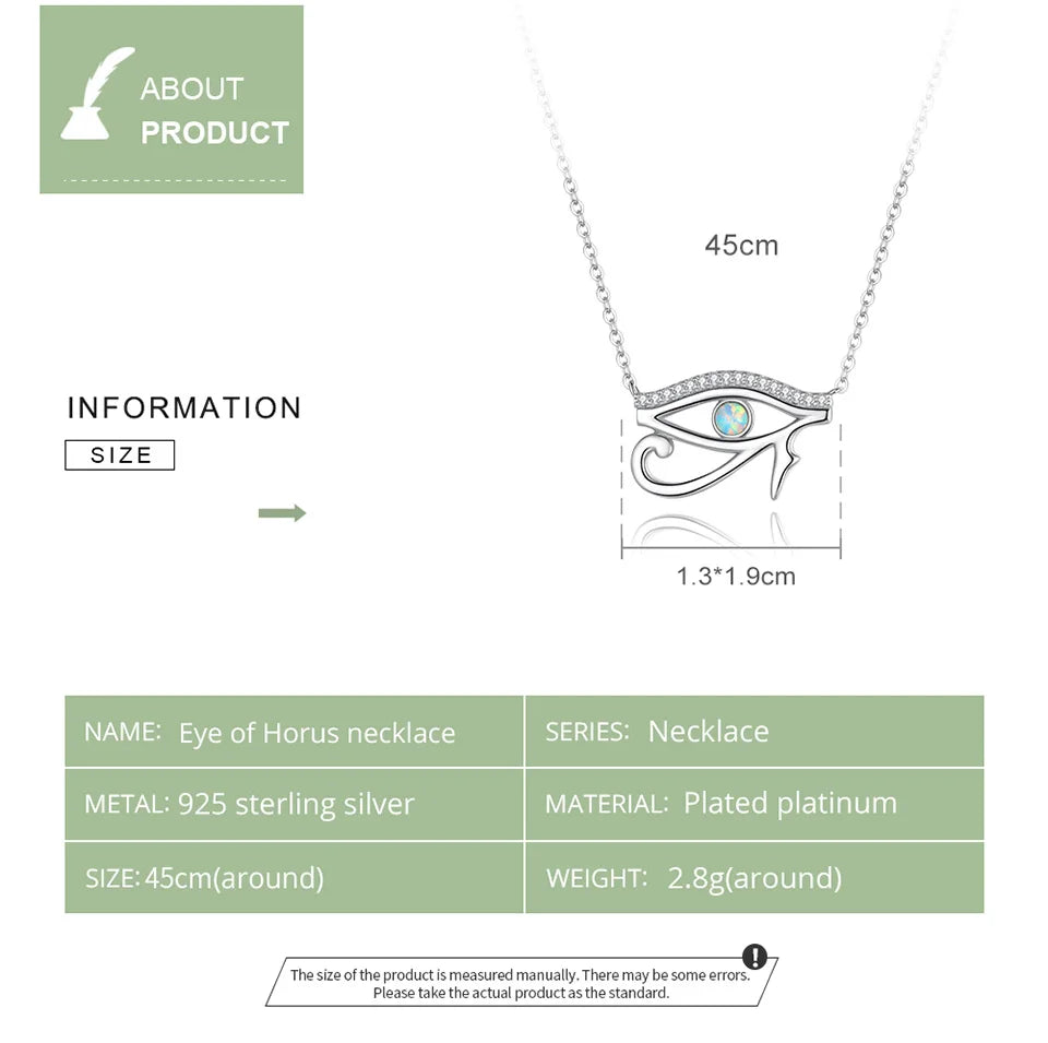 BISAER 925 Sterling Silver Necklace Ancient Egypt Eye of Horus Pendant Chain Plated Platinum for Women Party Fine Jewelry Gift