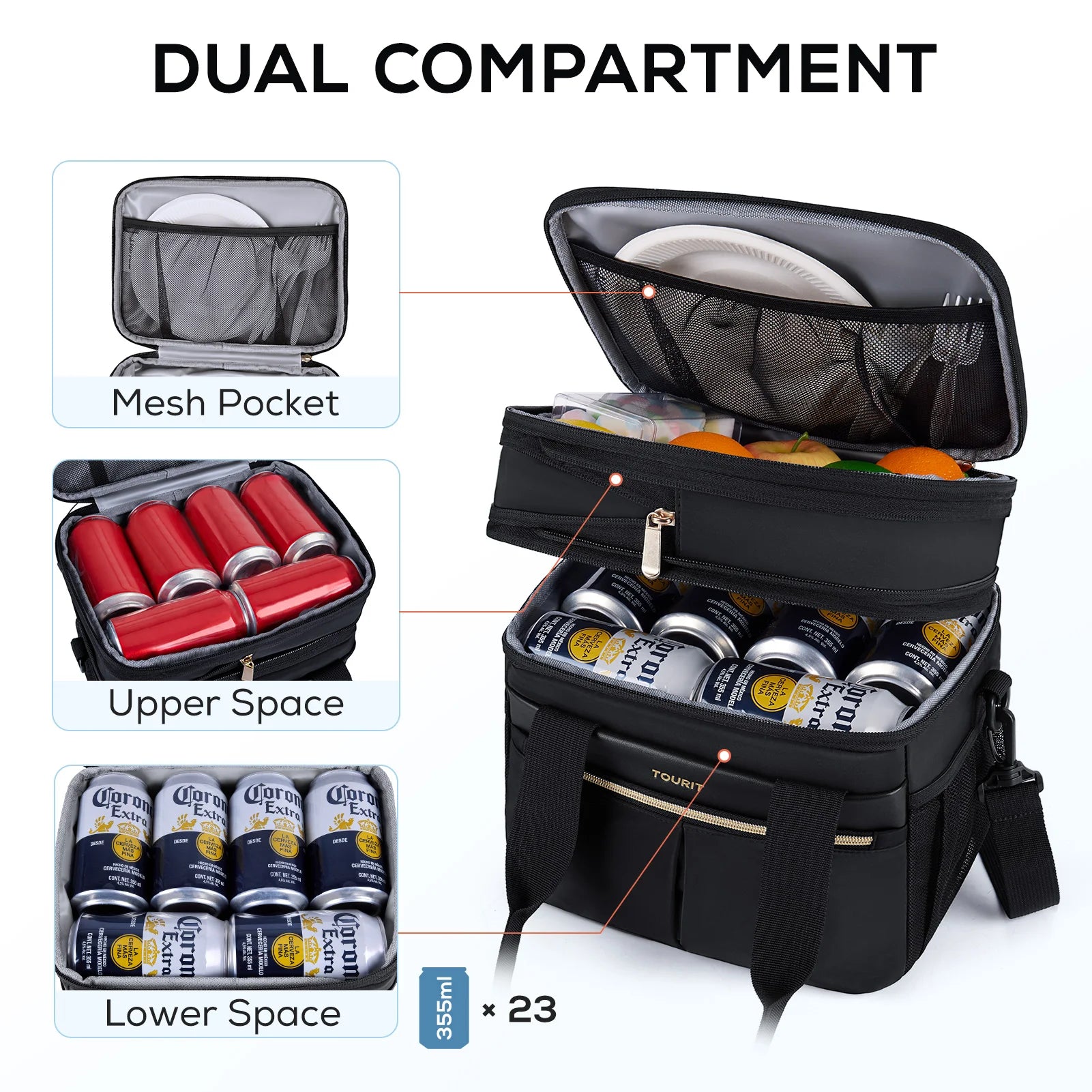 TOURIT Thermal Lunch Box for Women Men Double Deck Insulated Lunch Bag Women Expandable Leakproof Reusable Lunch Cooler Bag