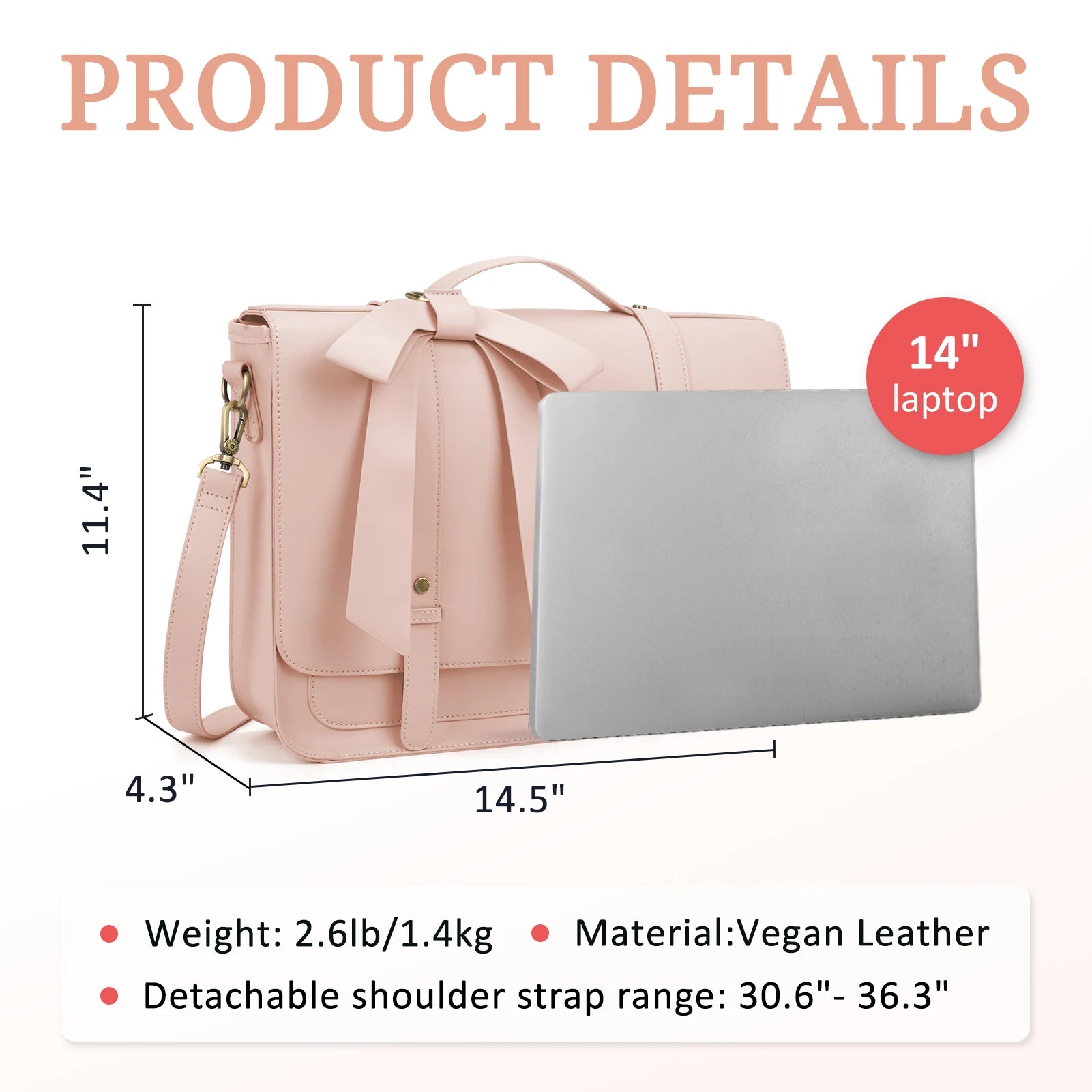 ECOSUSI Bags for Women Handbags Briefcase PU Leather 14'' Laptop Satchel Female Square Shoulder Bag for College Travel