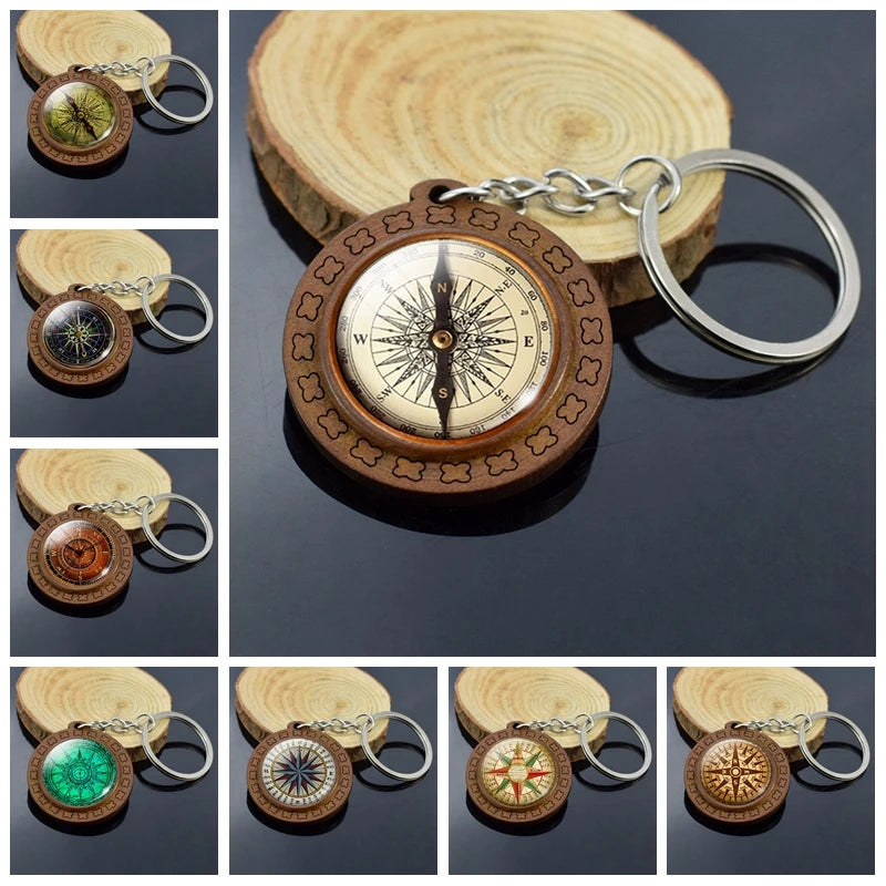 Vintage Nautical Compass Wooden Keychain - Madeinsea©