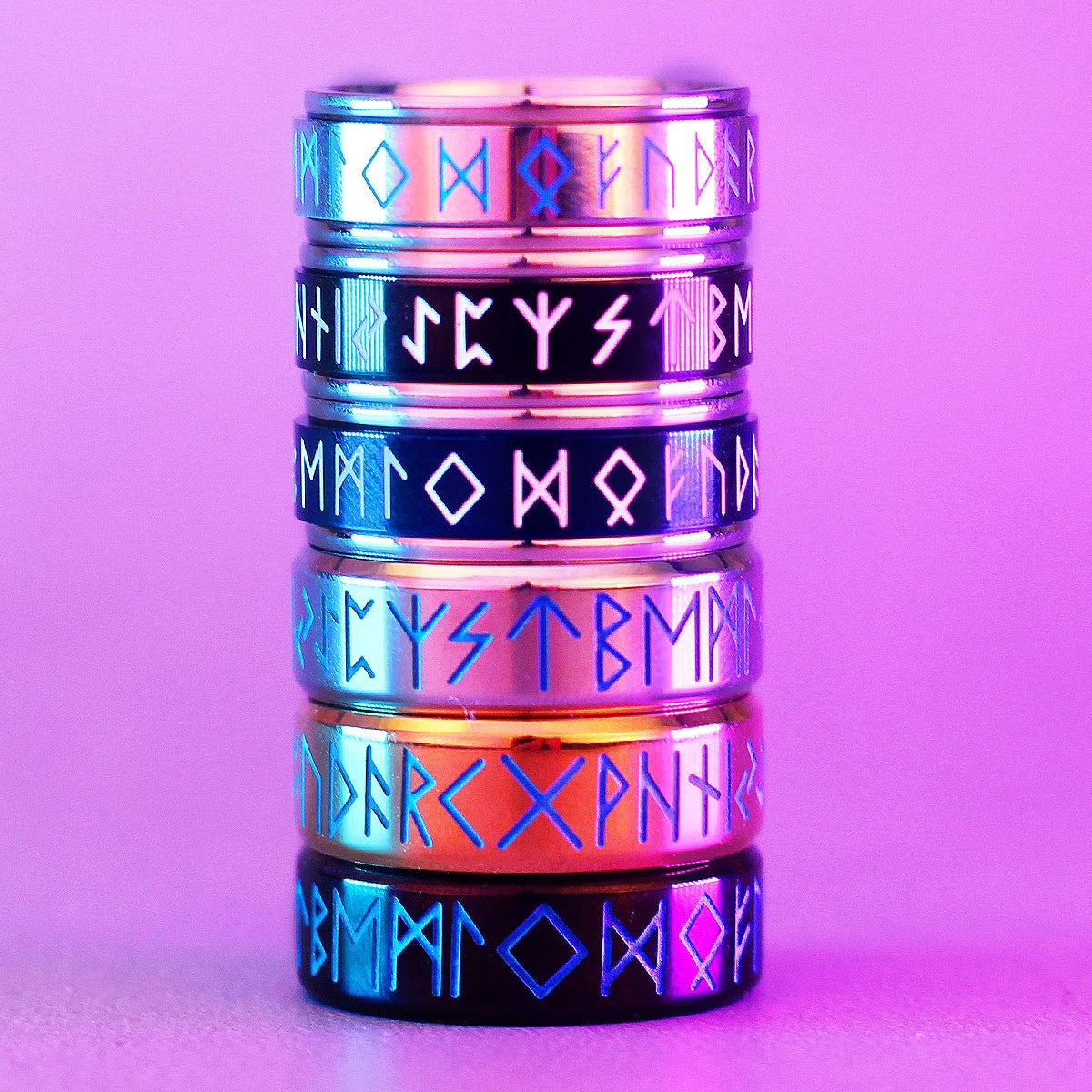 Viking Rune Spin Luminous Stainless Steel Mens Rings Simple Retro Unique For Male Boyfriend Jewelry Creativity Gift Wholesale