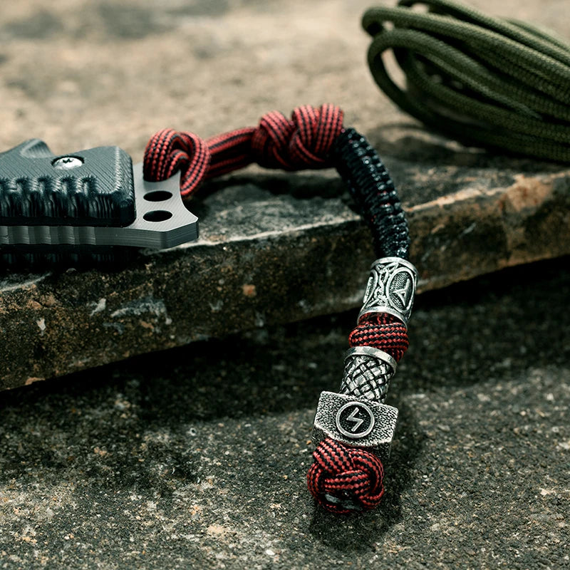 Norse Pirates Rune Amulet Vikings Keychain Knife Pendant Men Women Car Keyring Braided Paracord Rope Handmade Jewelry