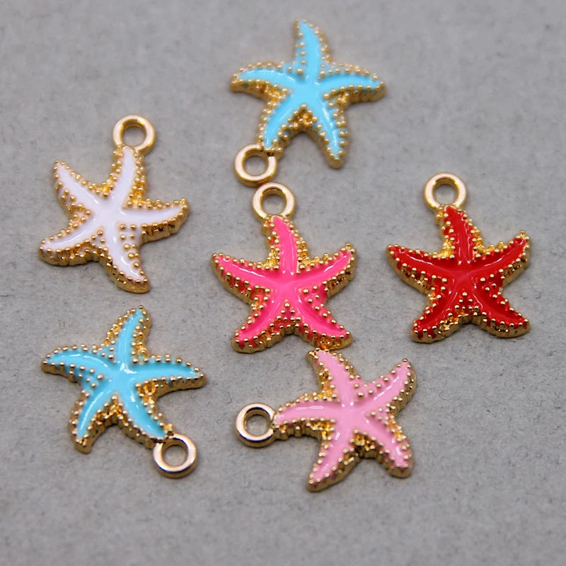 10 piezas/lote de dijes de esmalte de estrella de mar de nuevo estilo, dijes colgantes de gota de aceite de estrella de mar de aleación de zinc para hacer hallazgos de joyería