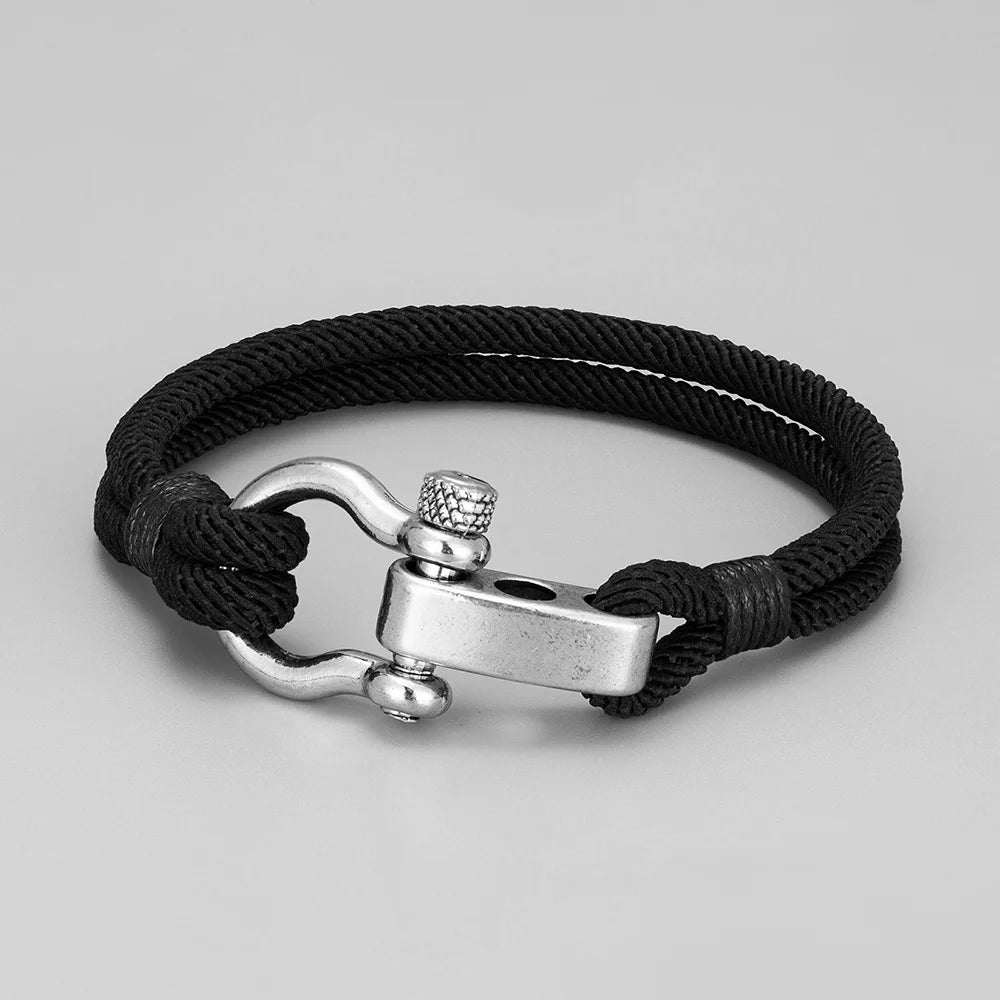 Outdoor Punk Jewelry Ancient Silver Color Survival Buckle Bracelet Men Adjustable Milan Rope Bracelets 2023 Handmade Weave Gifts