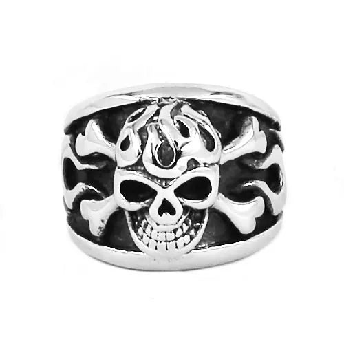 Vintage Bones Flame Skull Ring Stainless Steel Jewelry Pirate Skull Biker Mens Rings Wholesale SWR0610A