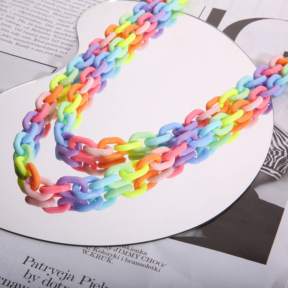 2021 Wholesale Fashion Acrylic Rainbow Link Chain Necklace Jewelry Making Chains Double Layer Necklace For Women Girl Trendy