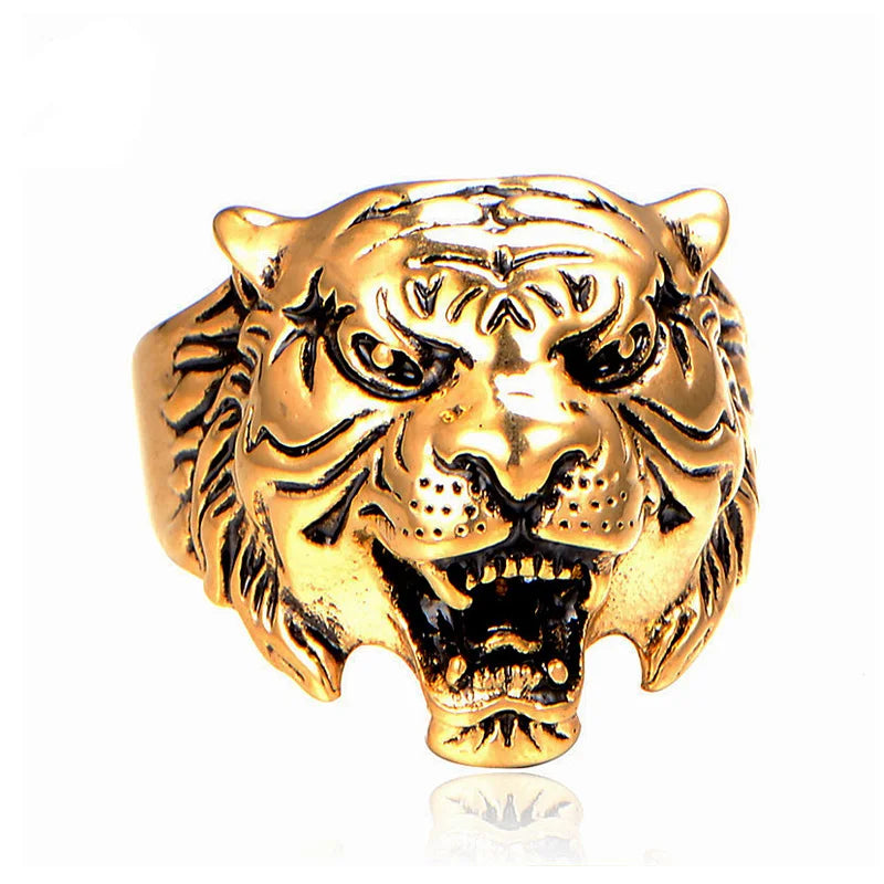 Personality Animal Dragon Elephant Lion Tiger Wolf Rings for Men Stainless Steel Cool Biker Ring Fashion Jewelry Accessories