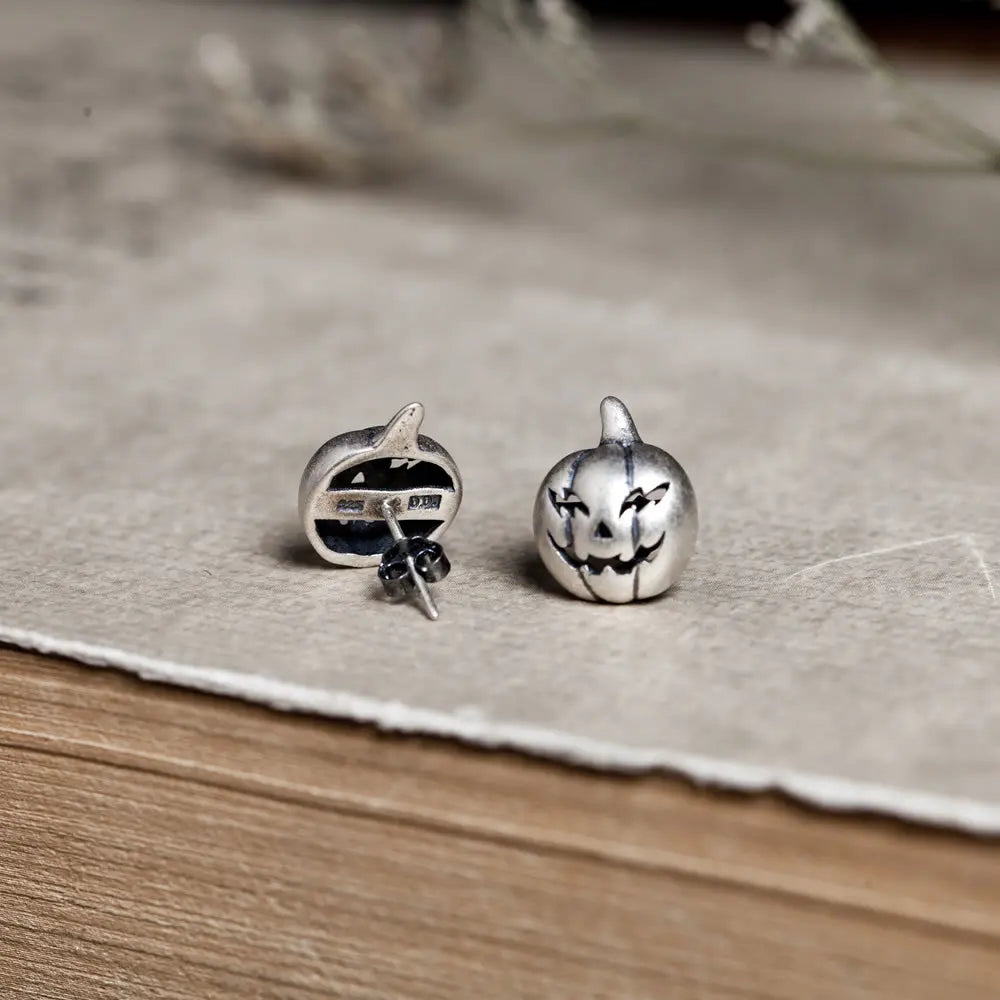 MKENDN Retro 925 Sterling Silver Halloween Pumpkin Head Stud Earrings Men Women Halloween Party Gothic Accessories Jewelry