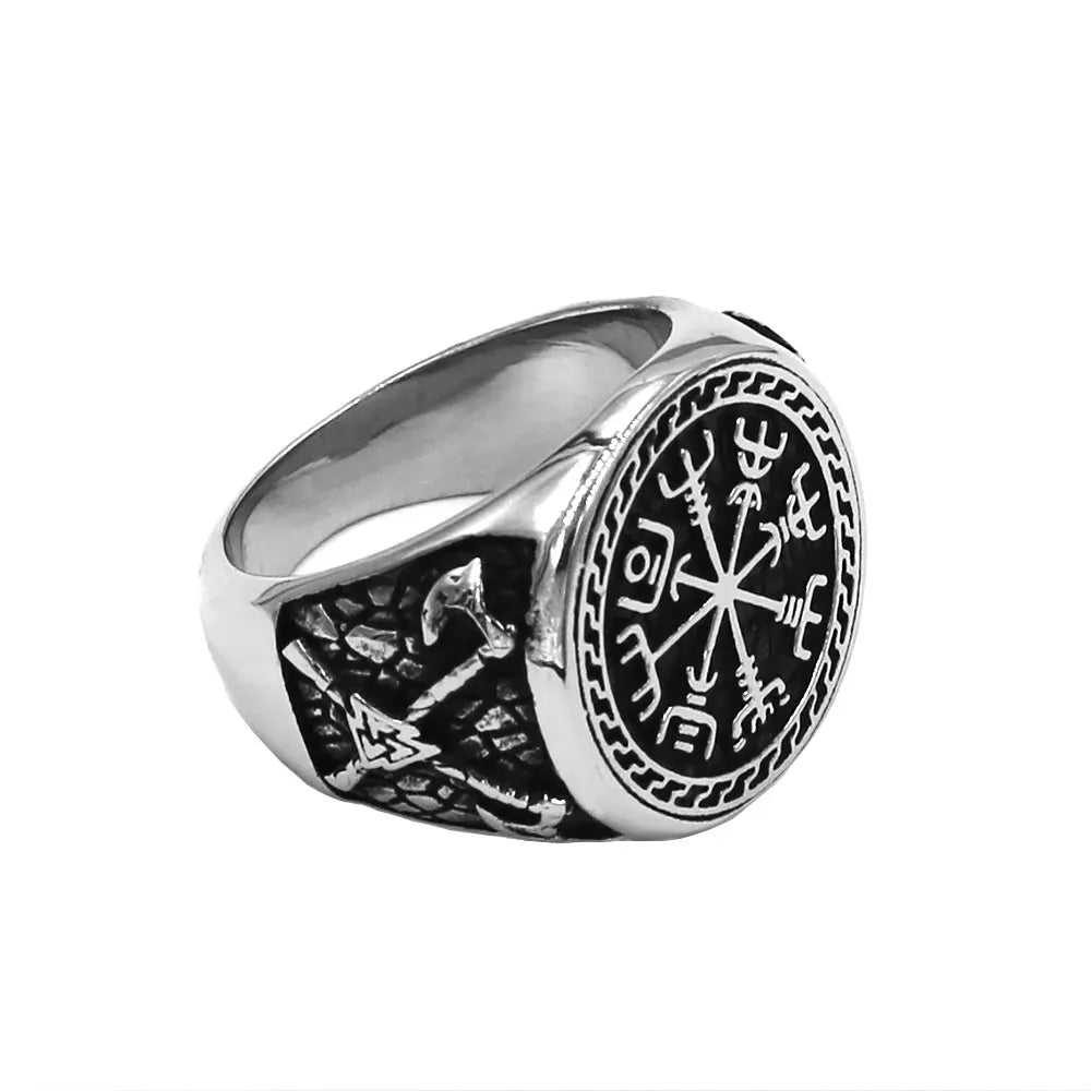 Norse Viking Rune Ring Stainless Steel Jewelry Classic Slavic Perun Axe Biker Men Ring SWR1015A