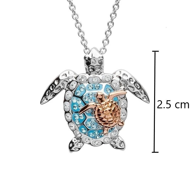 Big and Small Double Turtle Pendant Necklace
