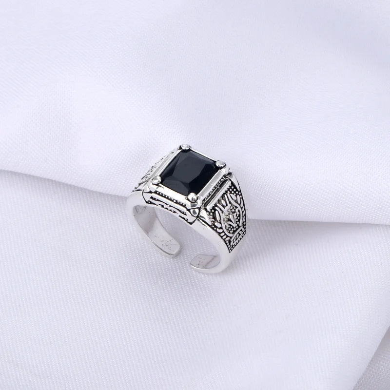 100% 925 Sterling Silver New Arrival Retro Black Crystal Men Ring Original Jewelry For Man Christmas Gift Never Fade Cheap