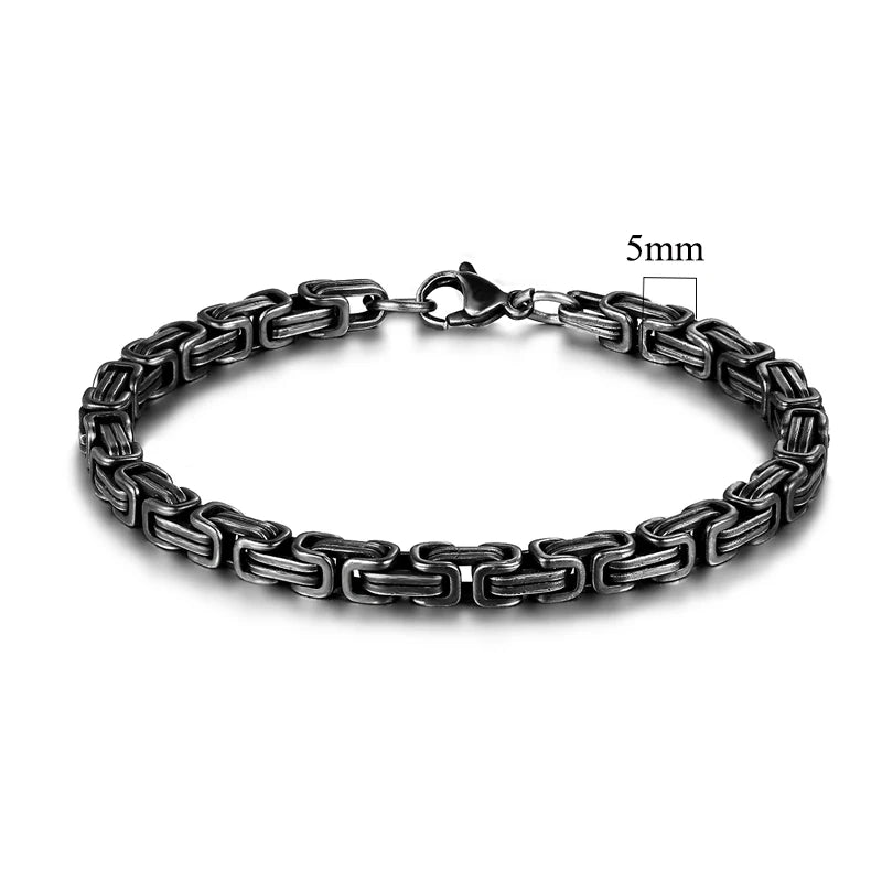 MKENDN Mens vintage 5-10mm Stainless Steel Byzantine Curb Cuban Link Chain Bracelets for Men Unisex HIp-HOP Wrist Jewelry Gifts