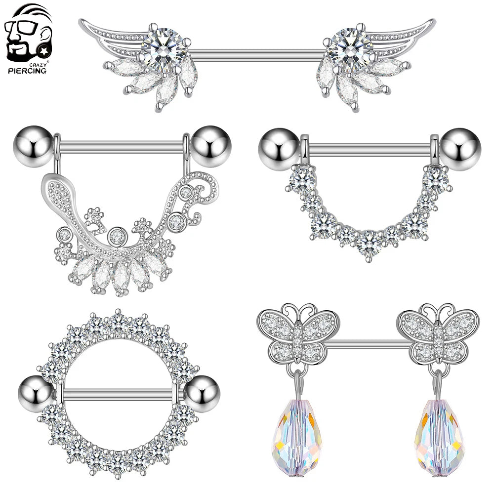 2PCS 14G Bee Gecko Wing Nipple Rings Shield Cover Barbell Titanium Steel Nipple Piercing for Women Breast Body Piercings Jewelry