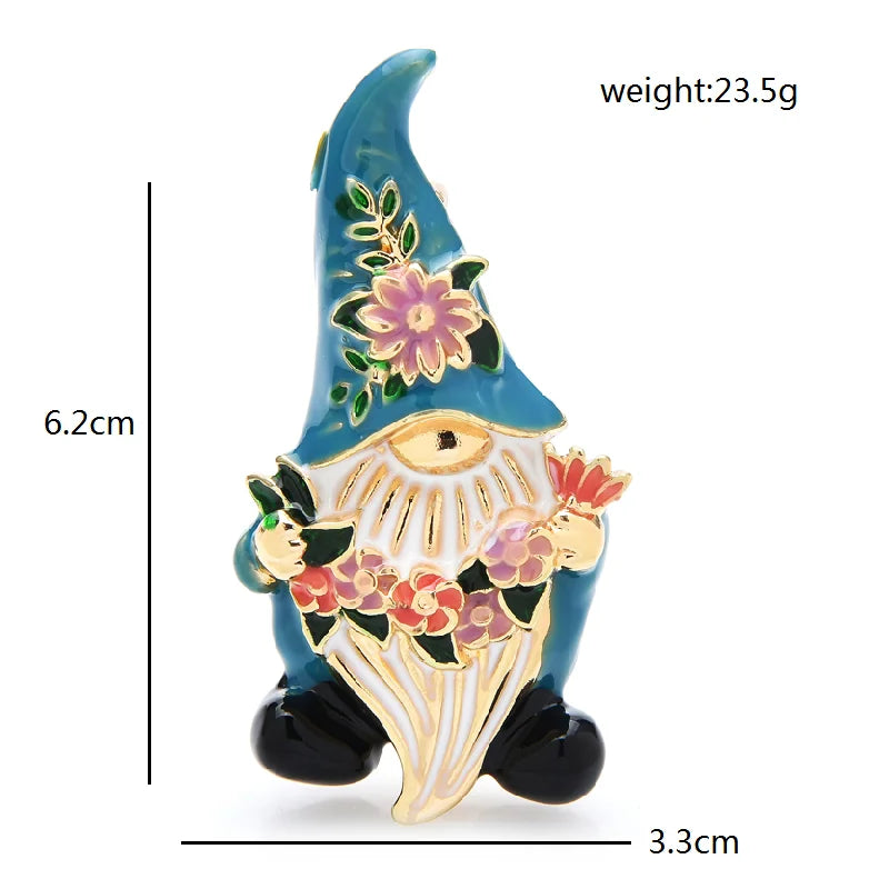 Wuli&baby Cute Dwarf Brooches For Women Unisex Blue Enamel Take Flowers Person Cartoon Figure Brooch Pin Gifts