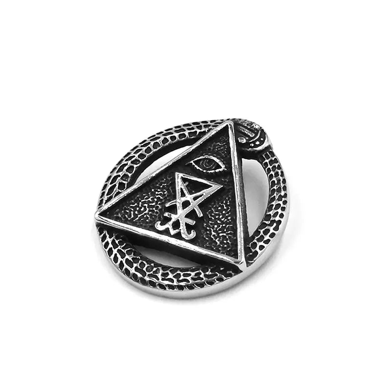 Illuminati Pyramid Eye Talisman Amulet Pendant Stainless Steel Satan Demon Devil Symbol Signet Biker Mens Pendant SWP0565A