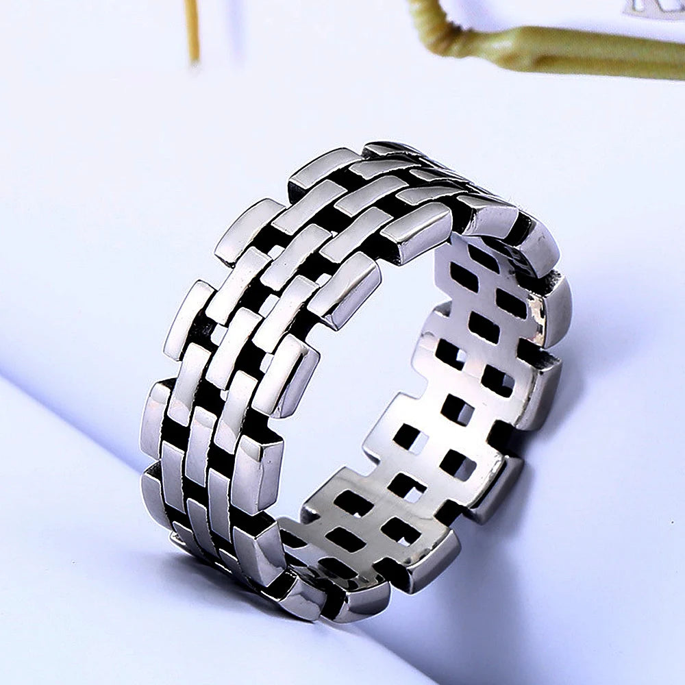 Creative Stainless Steel Black/Steel Hollow Chain Ring For Men Women Punk Simple Couple Ring Boyfriend Girlfriend Jewelry Gift