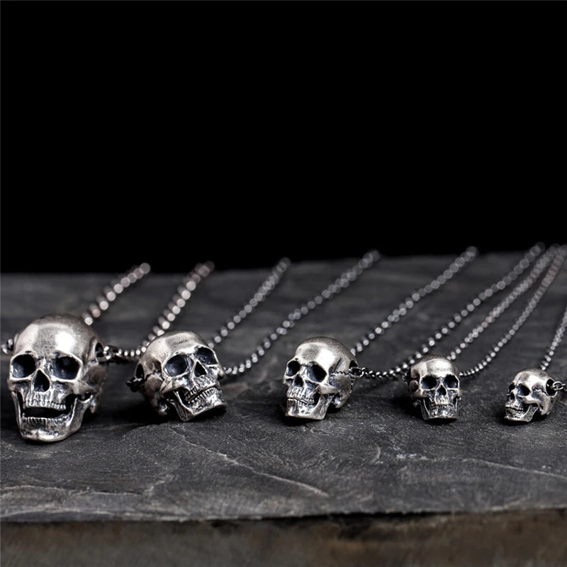 MKENDN 100% 925 Sterling Silver Punk Rock Skull Pendant For Necklace Men Women Fashion Accessories Jewelry