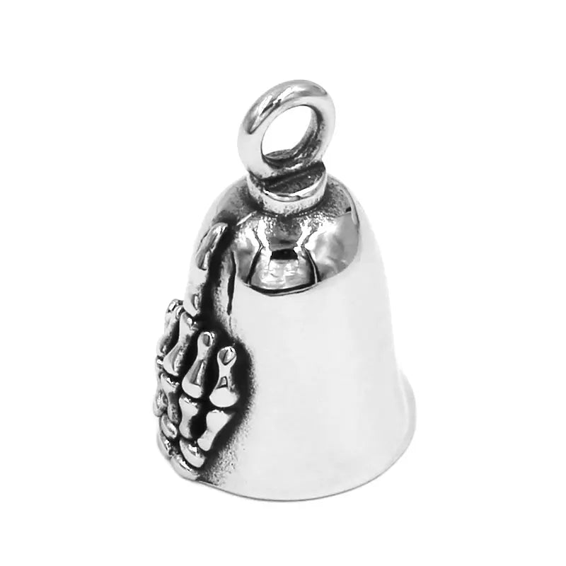 Totenkopf Hand Mittelfinger Glocke Anhänger Edelstahl Schmuck Totenkopf Biker Glocke Anhänger SWP0602A (Hat Stahlkugel, keinen Glockenring)