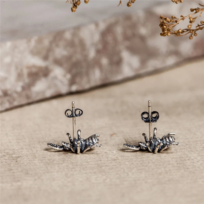 MKENDN Retro 3D Ant Stud Earrings for Men Women Sterling Silver 925 Hexapod Insect Ear Studs Bijoux Anti-allergy Jewelry