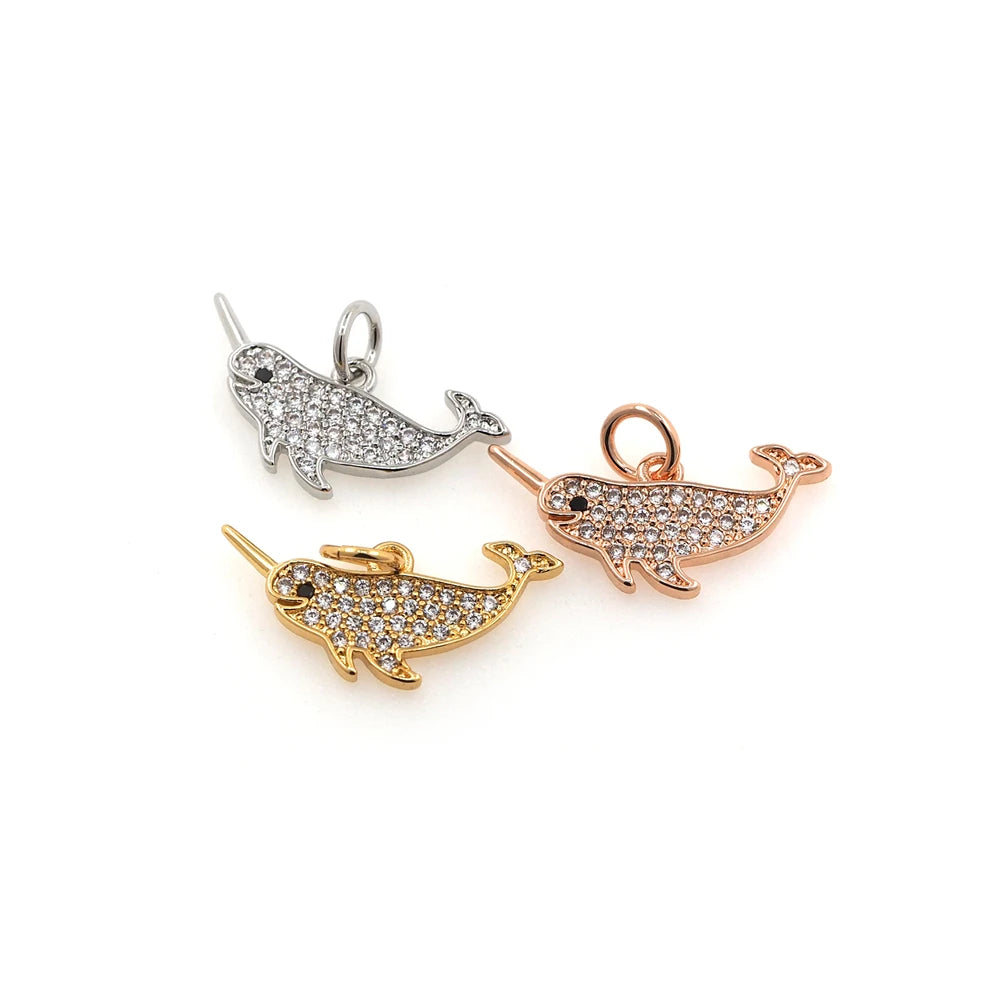 Gold Filled Micro-Pave Narwhal Pendant DIY Necklace Bracelet Strap Jewelry Wholesale Jewelry Looking for Strap Cubic Zirconia