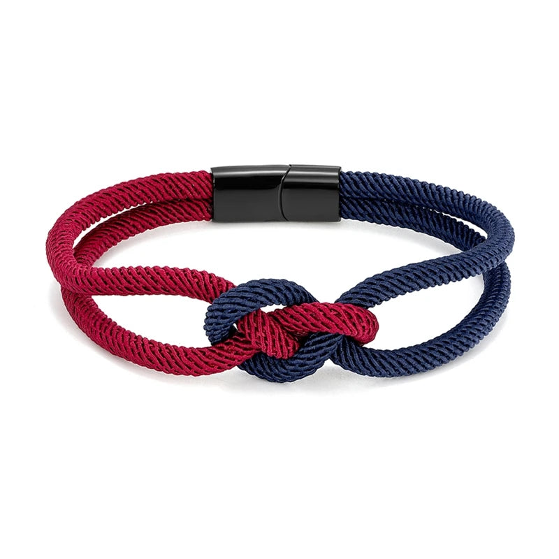 MKENDN Men Women Milan Bondage Rope Bracelet With Carrick Bend Knot And Black Stainless Steel Silder Magnet Clasp Jewelry