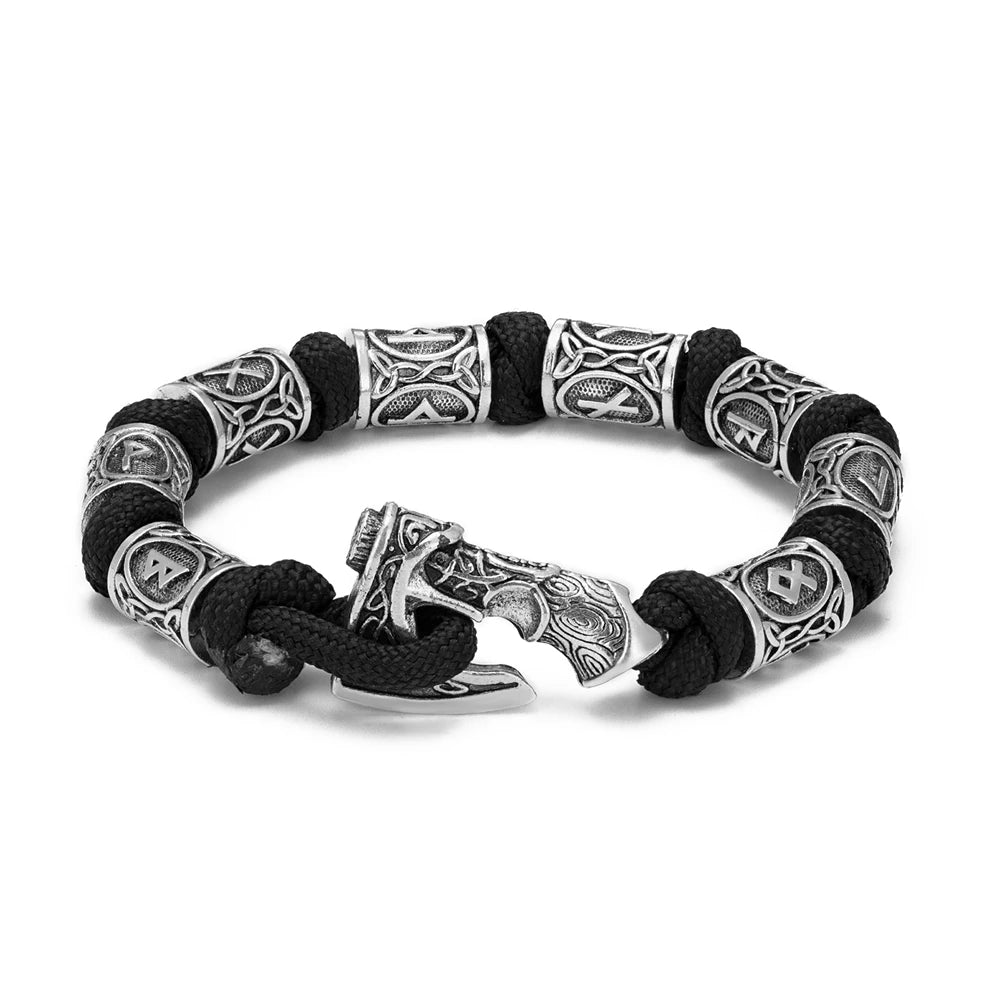 Norse Vikings Axes Wrap Bracelets Men Mjolnir Hammer Camping Paracord Survival Rope Wristband Amulet Handmade Male Jewelry Gifts