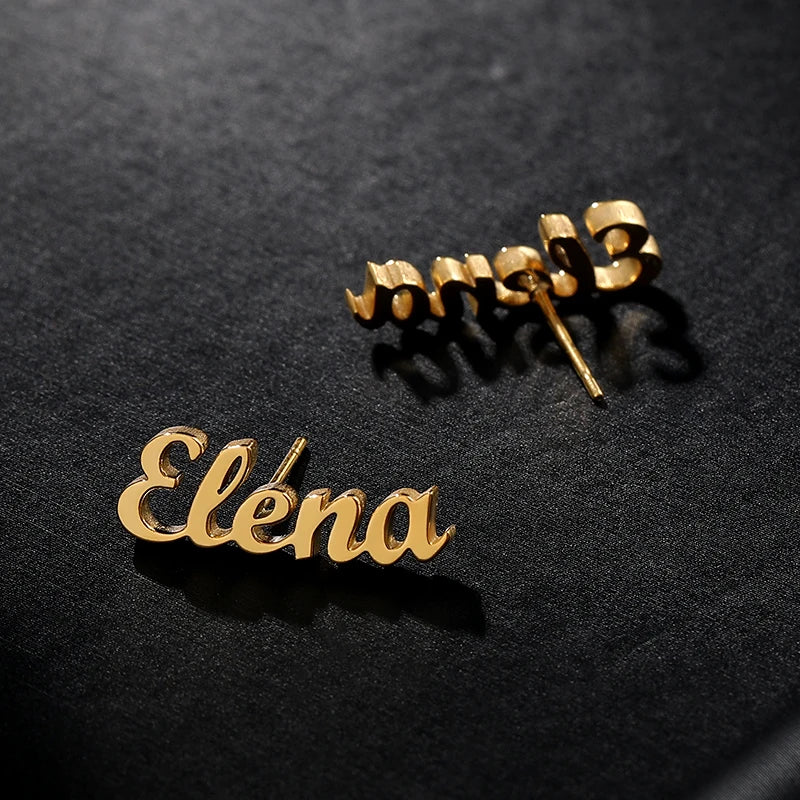 1 Pair Custom Name Earrings For Women Personalized Stainless Steel Initial Letter Nameplate Stud Earring Christmas Jewelry Gift