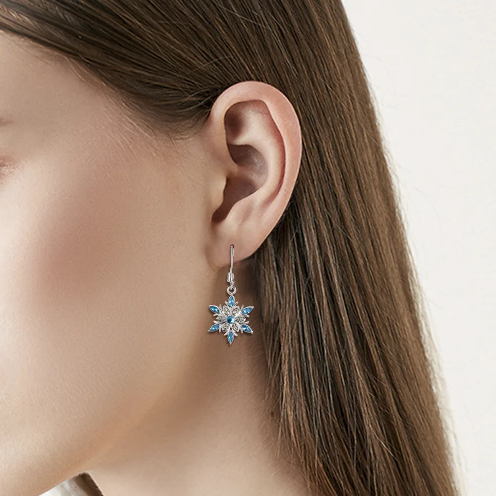 Boucles d'oreilles pendantes en forme de flocon de neige avec strass bleus pour femmes, nouvelle collection élégante, tendance, cristal, zircon, accessoires de bijoux de Noël