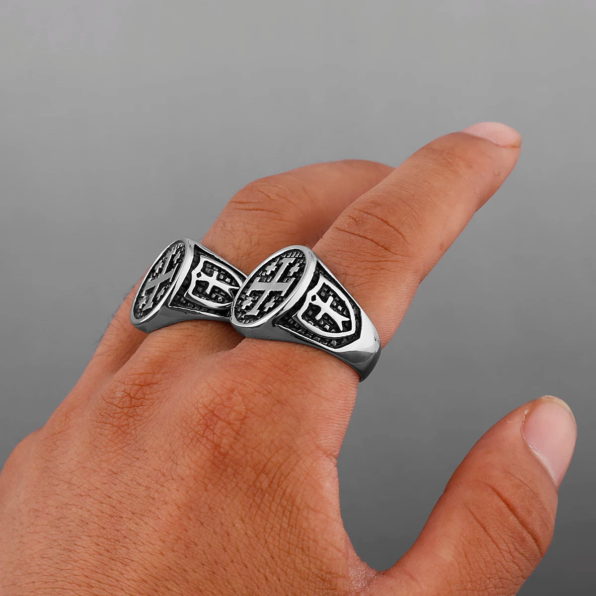 Jerusalem Cross Religion Stainless Steel Mens Rings Simple Retro for Male Boyfriend Biker Jewelry Creativity Gift Wholesale