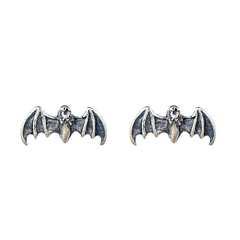 MKENDN Gothic 100% 925 Sterling Silver Female Bat Earrings Hypoallergenic Simple Men Personalized Punk Street Stud Earrings