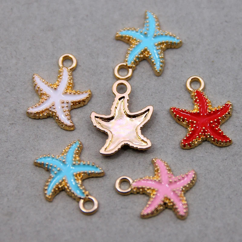 10 piezas/lote de dijes de esmalte de estrella de mar de nuevo estilo, dijes colgantes de gota de aceite de estrella de mar de aleación de zinc para hacer hallazgos de joyería