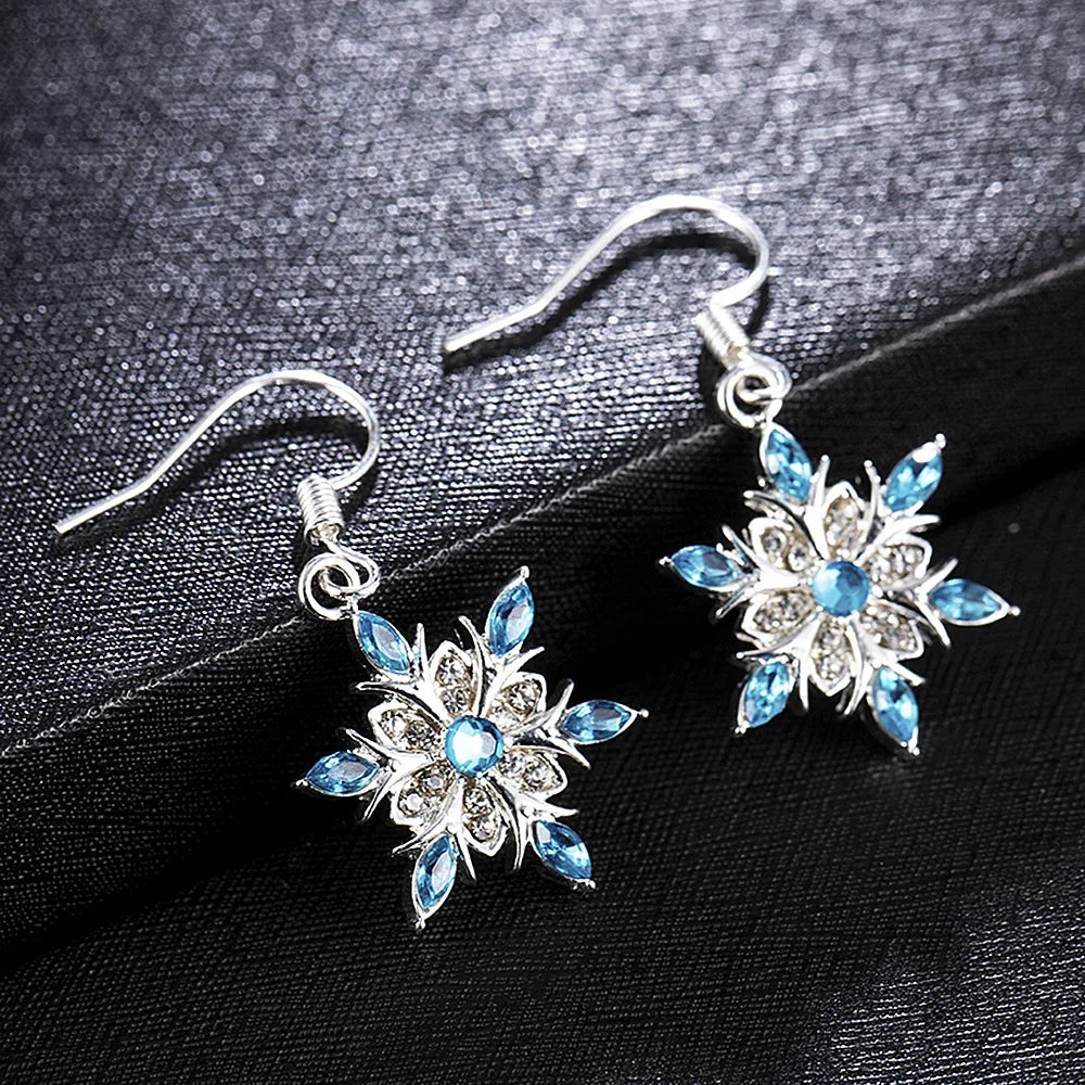 Boucles d'oreilles pendantes en forme de flocon de neige avec strass bleus pour femmes, nouvelle collection élégante, tendance, cristal, zircon, accessoires de bijoux de Noël