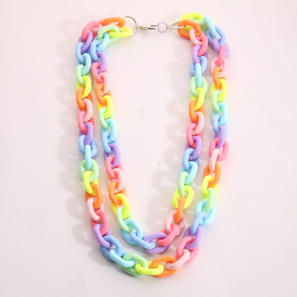 2021 Wholesale Fashion Acrylic Rainbow Link Chain Necklace Jewelry Making Chains Double Layer Necklace For Women Girl Trendy