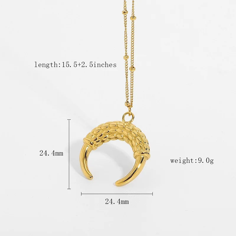 INS 18k Gold Plated Waterproof Stainless Steel Inspired Moon Horn Pendant Necklace for Women Girl Fashion Jewelry Gift