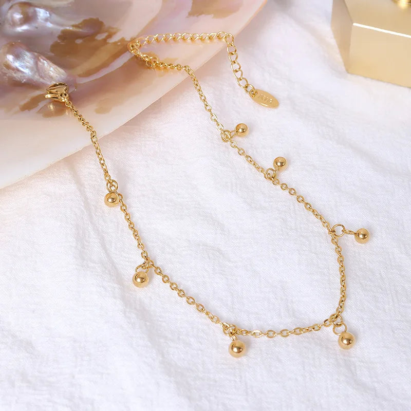 INS Simple Fashion Round Beads Charm Stainless Steel 18K Gold Plated Anklet for Women Beach Foot Waterproof Accessories