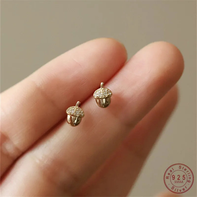 Cute Oak Pine Fruit Earrings for Women 925 Sterling Silver Plated 14K Fold Micro-inlaid Zircon Exquisite Ear Jewelry Gift