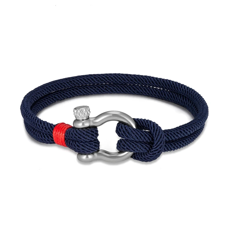 MKENDN Men's Nautical Double Strand Shackle Clasp Survival Bracelet Women Outdoor Camping Rescue Emergency Sailing Rope Jewelry