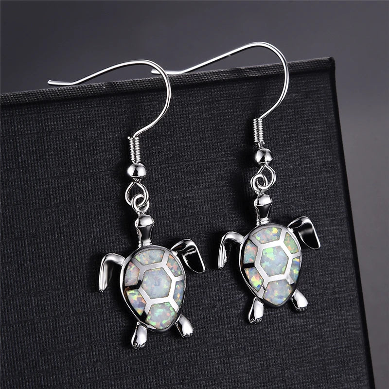 2021 Cute Girl Earrings Imitation Fire Opal Sea Turtle Animal Ear Stud Birthday Gift For Women Earrings Accessories