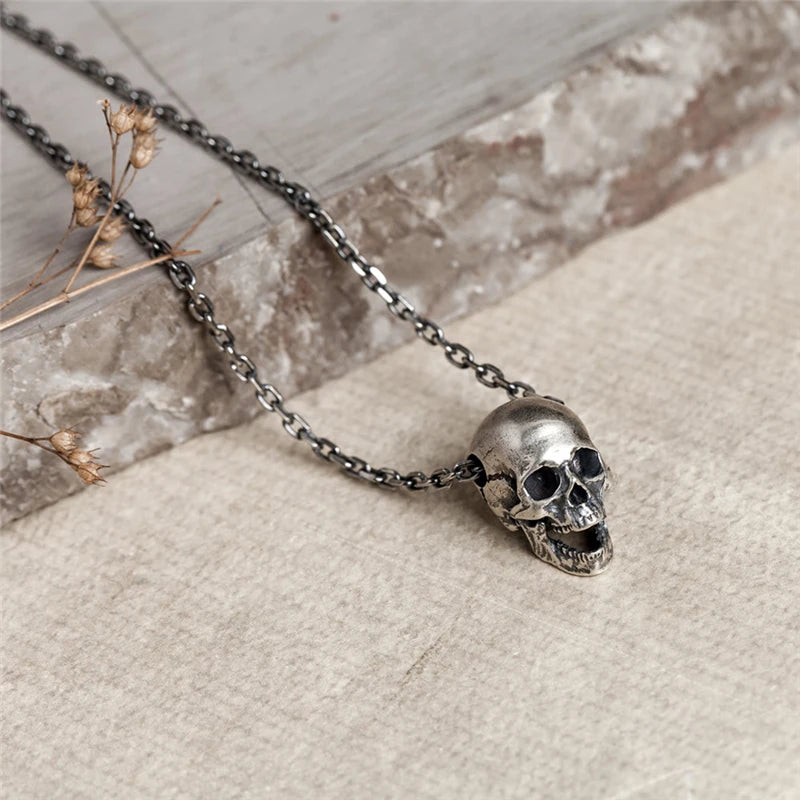 MKENDN 100% 925 Sterling Silver Punk Rock Skull Pendant For Necklace Men Women Fashion Accessories Jewelry