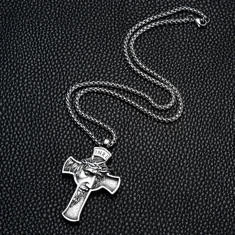 2021 Fashion Retro New Jesus Cross Face Men's Necklace Pendant 316L Stainless Steel Men's and Women's Jewelry Gifts