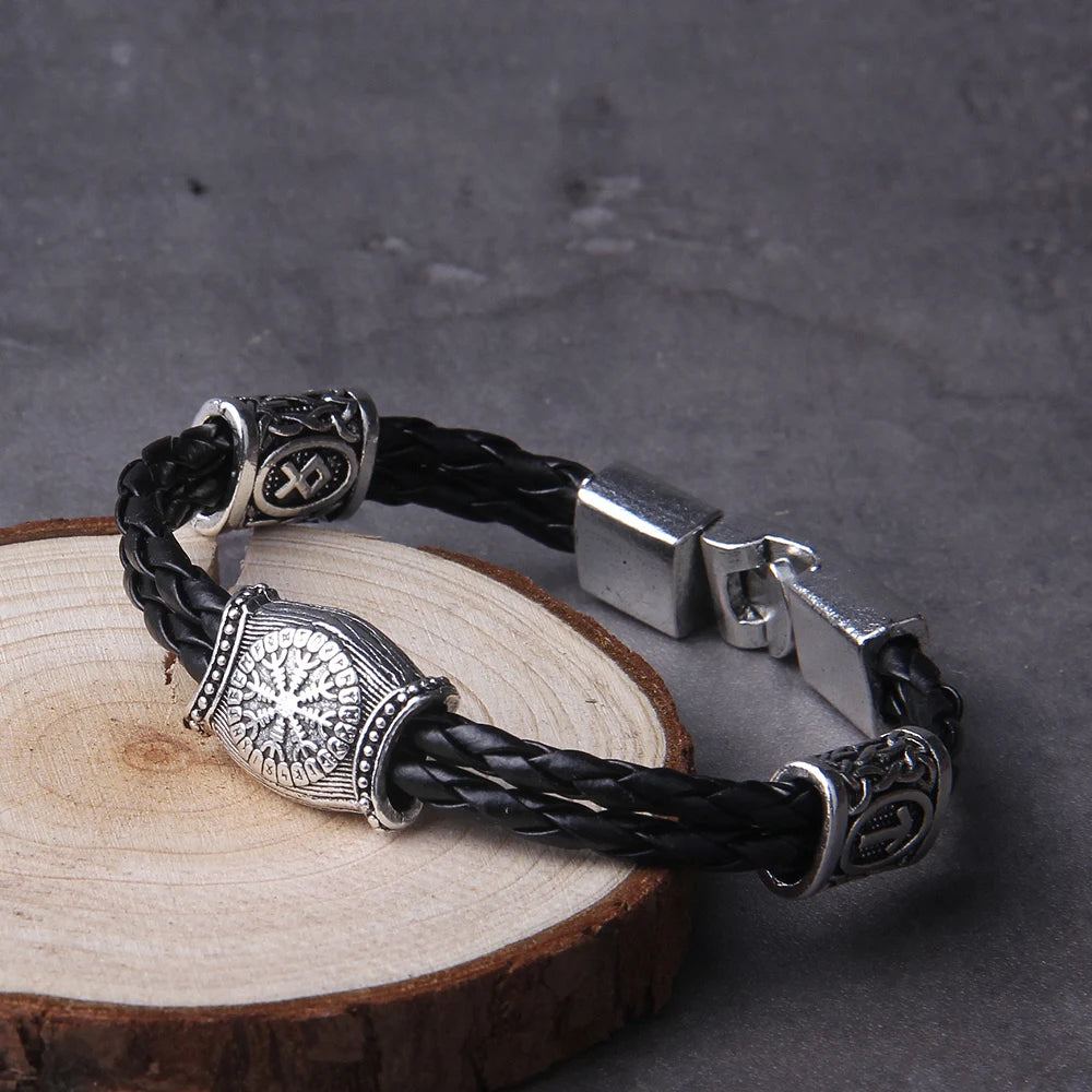 Nordic Amulet Runic Runes Beads Talisman Valknut Vegvisir Compass Trinity Symbols Viking Bracelet Men Women Vikingos Jewelries