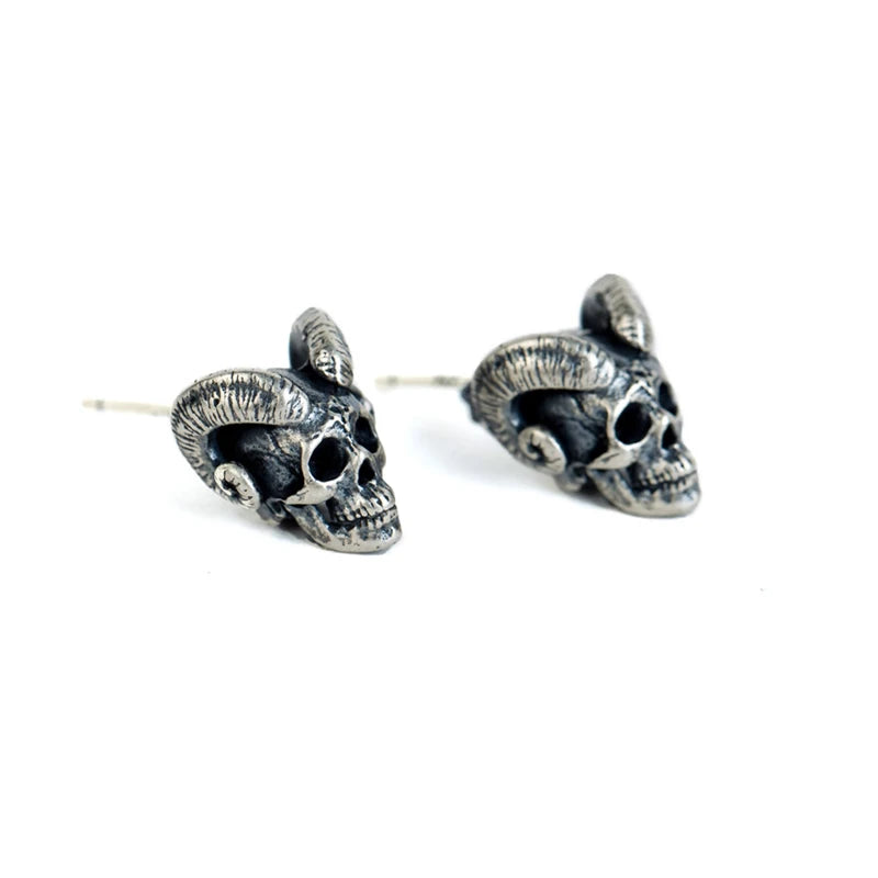 MKENDN 100% 925 Sterling Silver Creative Retro Evil Skull Stud Earring Trendy Street Punk Style For Men Women Fine Jewelry