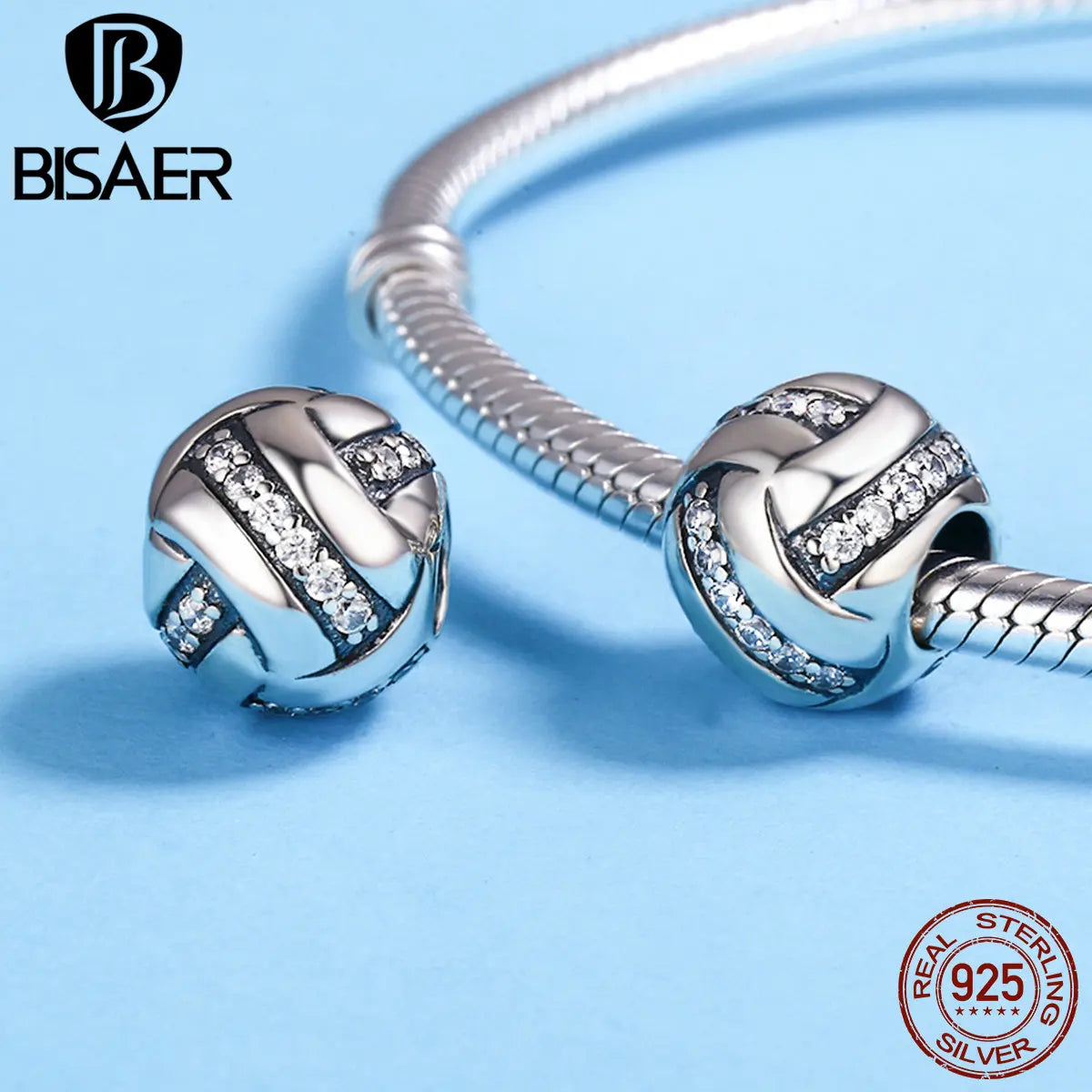 BISAER - Colgante de plata de ley 925 con forma de bola de fútbol, ​​voleibol, tenis, baloncesto, mancuerna, compatible con pulseras, joyería fina DIY