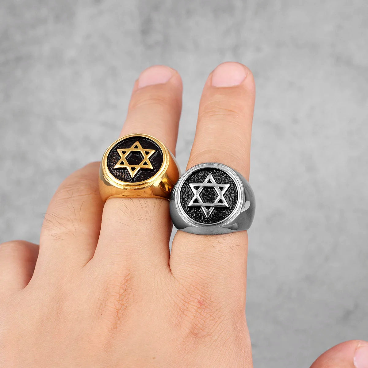 Judaism Hexagram Star of David Stainless Steel Mens Rings Punk Hip Hop for Male Boy Biker Jewelry Creativity Gift Wholesale