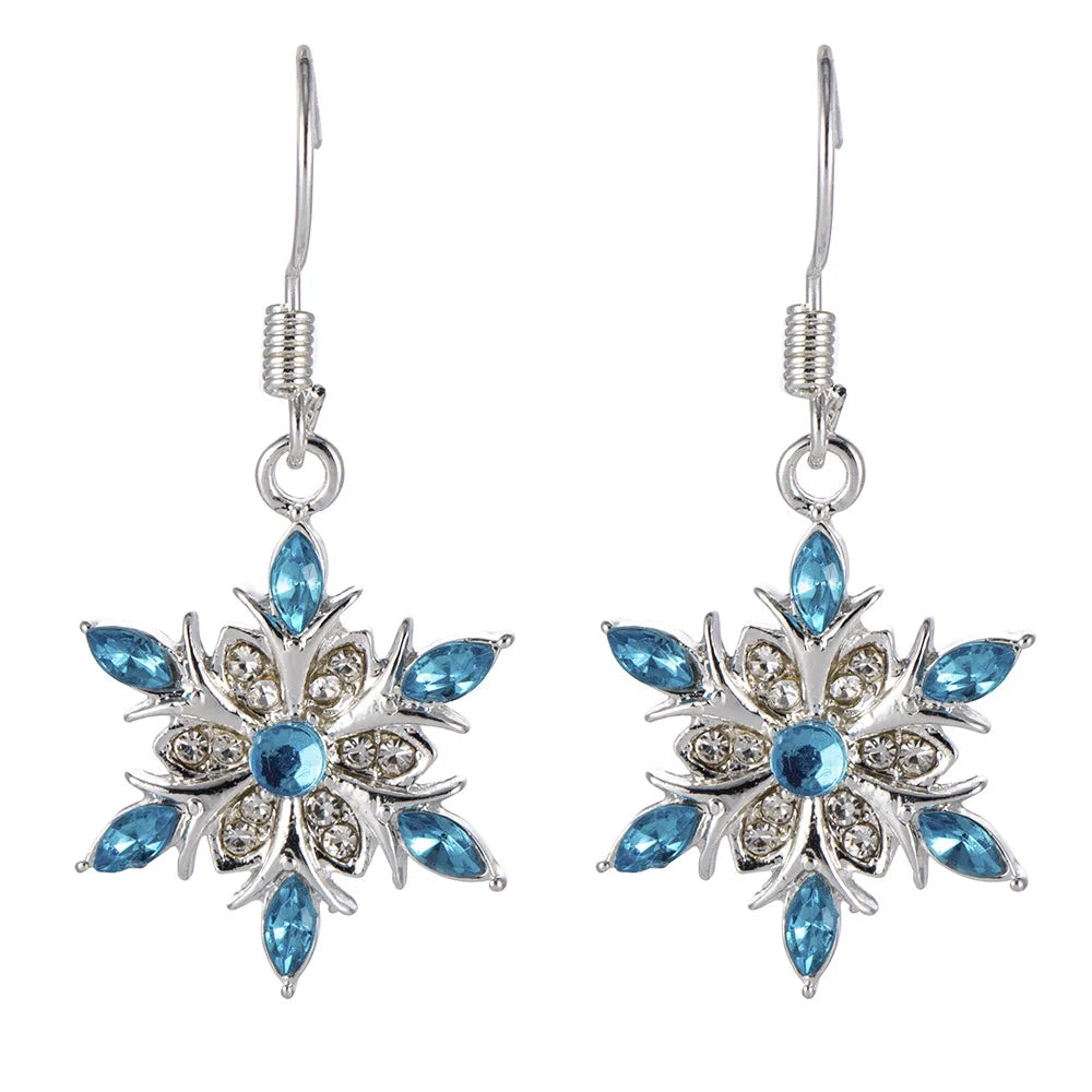 Boucles d'oreilles pendantes en forme de flocon de neige avec strass bleus pour femmes, nouvelle collection élégante, tendance, cristal, zircon, accessoires de bijoux de Noël